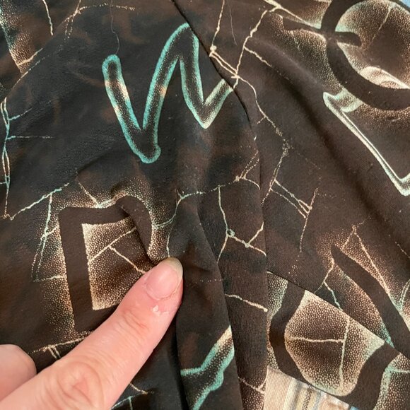 2000s y2k Steps Brand Deep V Wrap Alphabet Print Slinky Knit Bell Sleeve Large - Picture 11 of 16